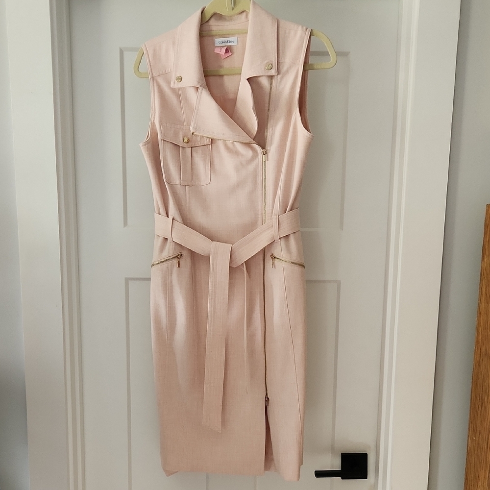 Calvin Klein Pink Sheath Midi Dress with Notched Collar